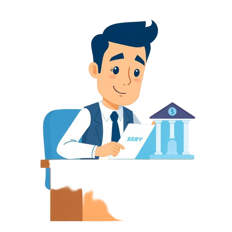 Illustration of a bank loan officer reviewing a property file at a desk