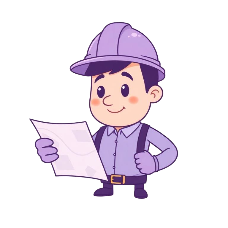 Illustration of a builder wearing a hard hat studying a land plot map